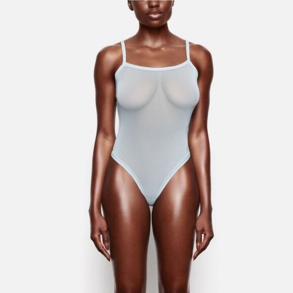 SKIMS Tops - Skims sky blue summer mesh cami thong bodysuit